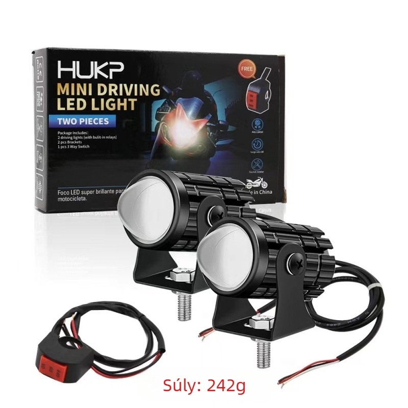 Motorkerékpár LED reflektor kettős színű fénnyel - bemenet 12-80V, 8000 lm, 10 W, IP65, alumíniumötvözet