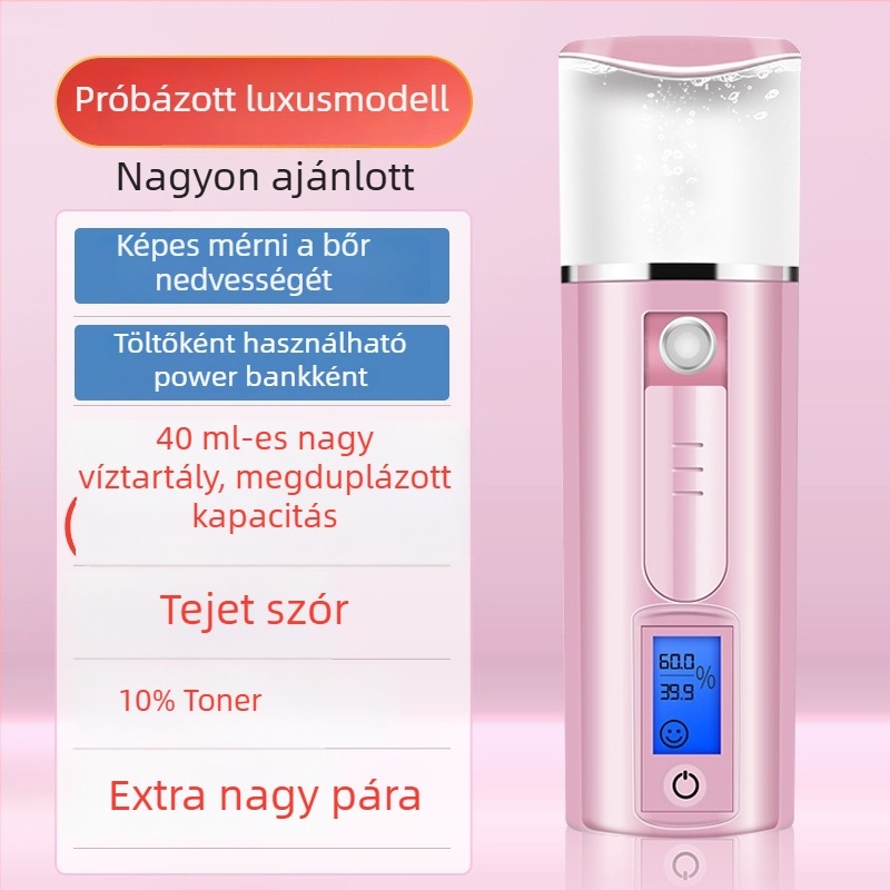 Nano arcra szánt párásító, kézi hordozható, újratölthető, hideg permet, köd ≤10 s, üzemidő 1–3 óra, modell KMY