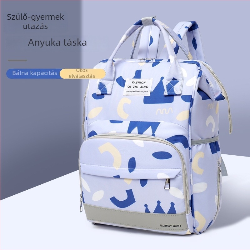 Mamatás és babás hátizsák, geometriai minta, Oxford anyag, poliészter bélés, vízálló nedves-száraz elválasztással