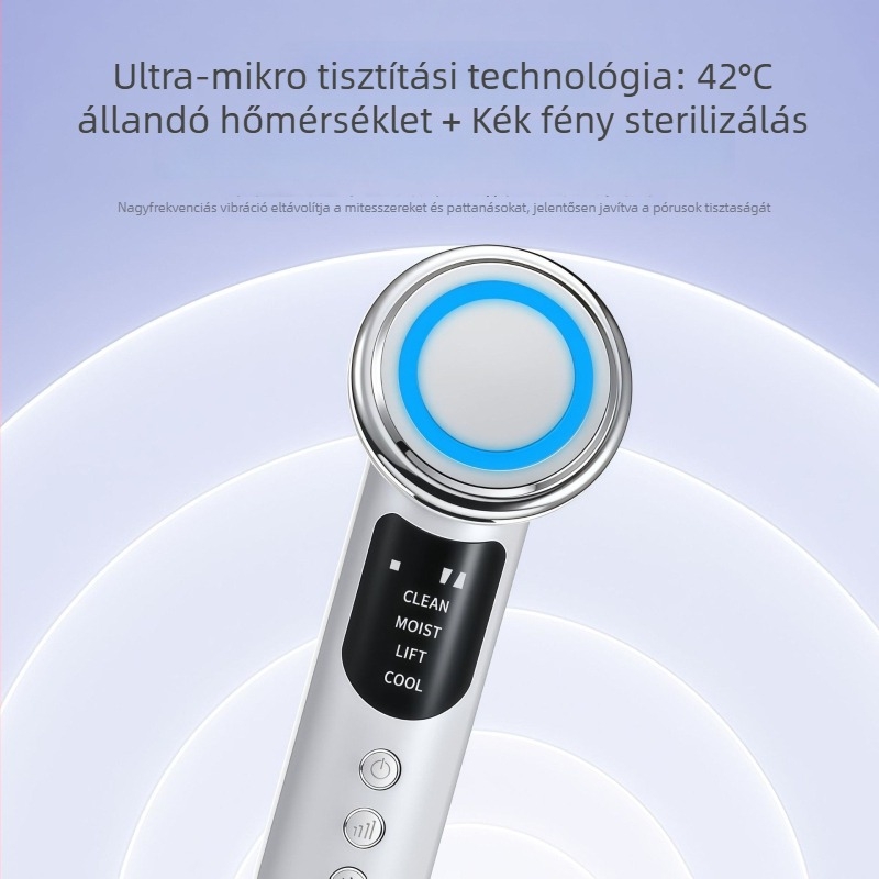 Kézben tartható arcápoló készülék színes fény terápiával, lifting és feszesítő masszázs, bőrmegújító iontechnológiával, otthoni használatra