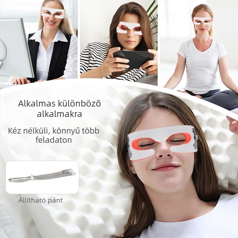 Szemmasszírozó - hordozható, otthoni használatra, beépített 300–500 mAh akkumulátor, vibráció és fényterápia