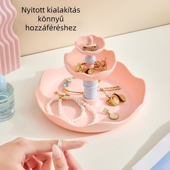 3-szintes asztali ékszer rendező, műanyag, modern minimalist stílus, többfunkciós ékszer rendező