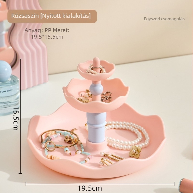 3-szintes asztali ékszer rendező, műanyag, modern minimalist stílus, többfunkciós ékszer rendező