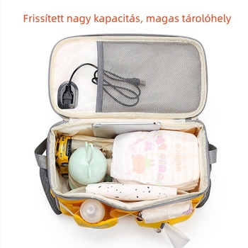 Nagy kapacitású multifunkcionális babakocsi táska USB csatlakozóval, bővíthető, vízálló nylon, lélegző poliészter belső
