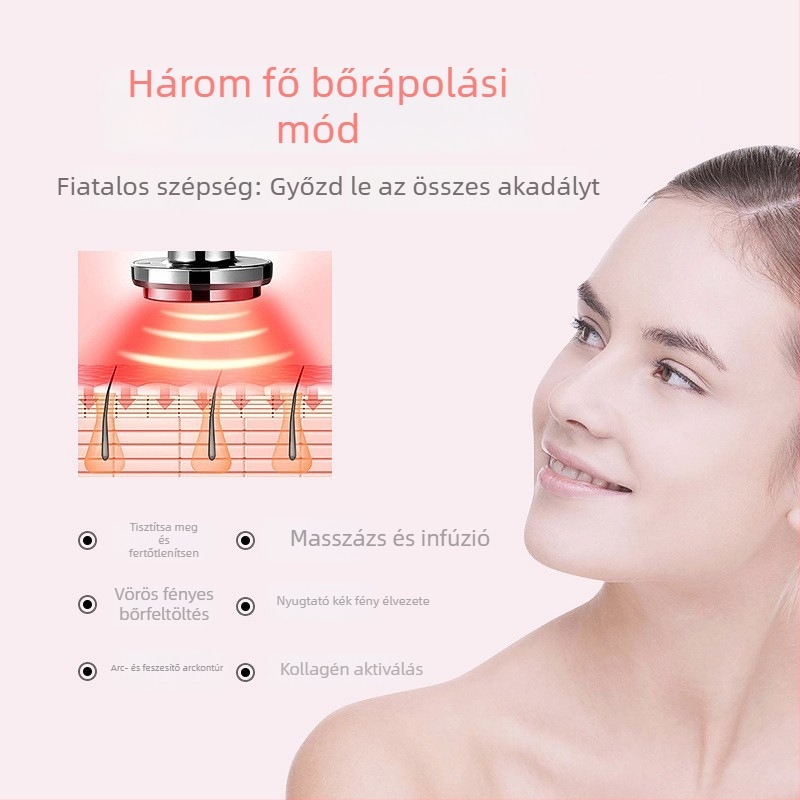Családi arcápoló eszköz foton terápiával: negatív ionok, ultrahang, színes fény, pozitív ionok; hordozható, beépített akkumulátor nélkül, IPX0, otthoni használatra