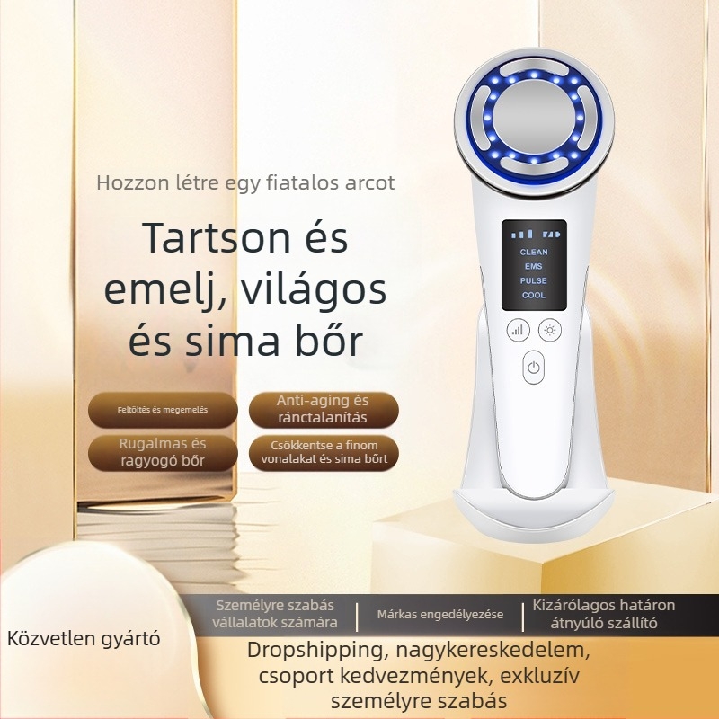 Arcápoló eszköz színes fényterápiával, negatív/pozitív ionos kezelés, bőrmegújítás, lifting és feszesítés, beépített 800–1000 mAh-s akkumulátor
