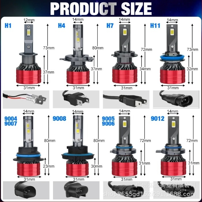 LED elsőfényszóróizzó alumínium házban, 12V működés, kompatibil H1/H7/H4/H11/9005/9006, univerzális autókhoz és motorkerékpárokhoz, testreszabható