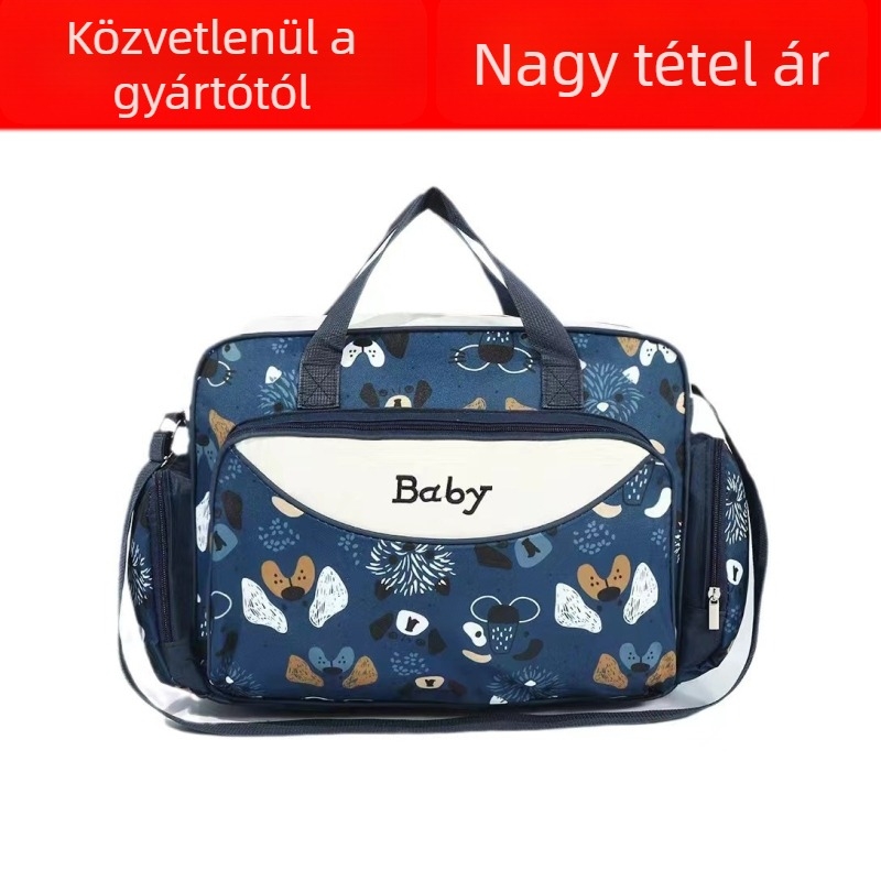Kismama táska állatmintával, nagy kapacitású, Oxford szövet, belső nylon bélés, görbe vállpánt