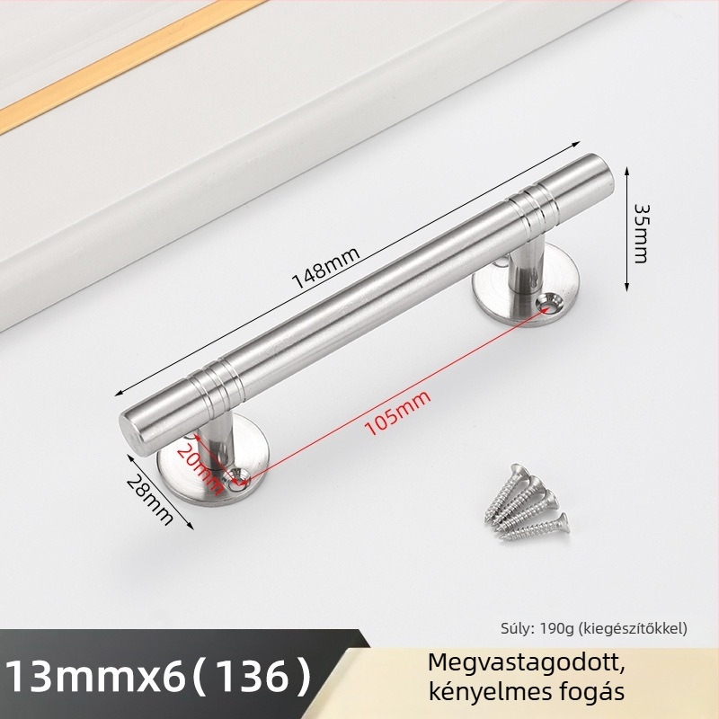 Szekrényajtó fogó – rozsdamentes acélból, sáv alakú, kefével csiszolt felület, felületre szerelhető, modern minimalist stílus