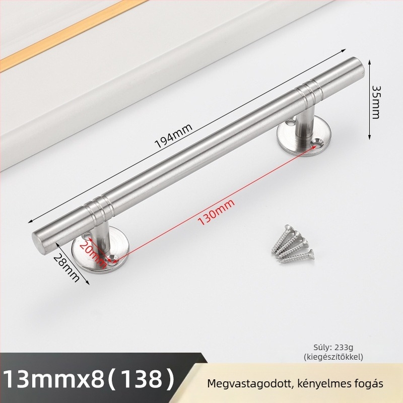 Szekrényajtó fogó – rozsdamentes acélból, sáv alakú, kefével csiszolt felület, felületre szerelhető, modern minimalist stílus