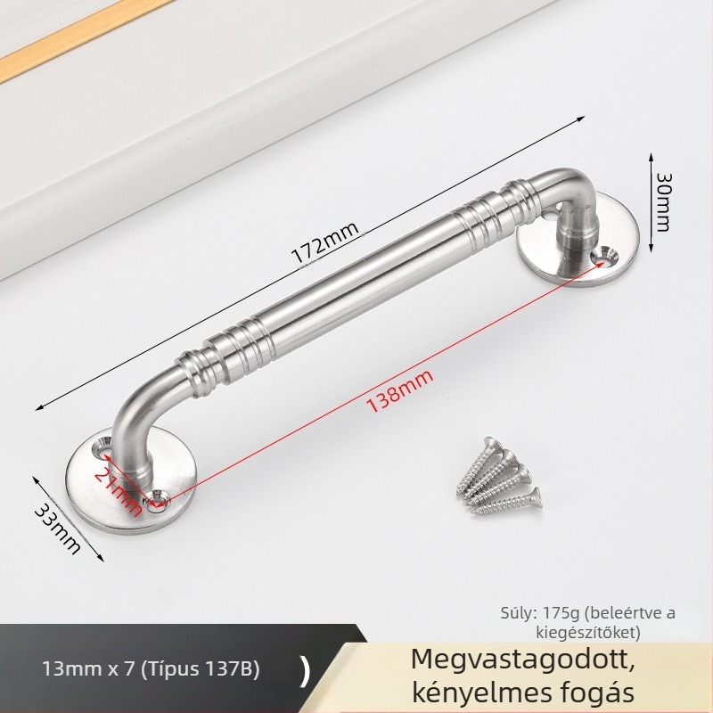 Szekrényajtó fogó – rozsdamentes acélból, sáv alakú, kefével csiszolt felület, felületre szerelhető, modern minimalist stílus