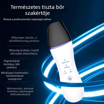 Hordozható ultrahangos peeling készülék negatív ionos tisztítással a pórusok tisztítására, mitesszerek és pattanások kivételére, beépített 300–500 mAh akkumulátor, IPX0, otthoni használatra