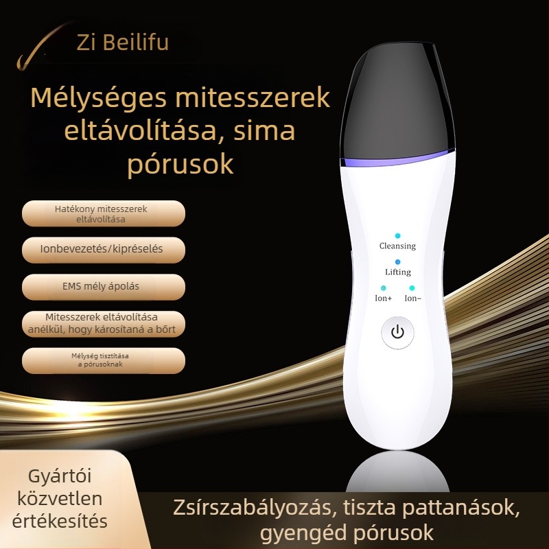 Hordozható ultrahangos peeling készülék negatív ionos tisztítással a pórusok tisztítására, mitesszerek és pattanások kivételére, beépített 300–500 mAh akkumulátor, IPX0, otthoni használatra
