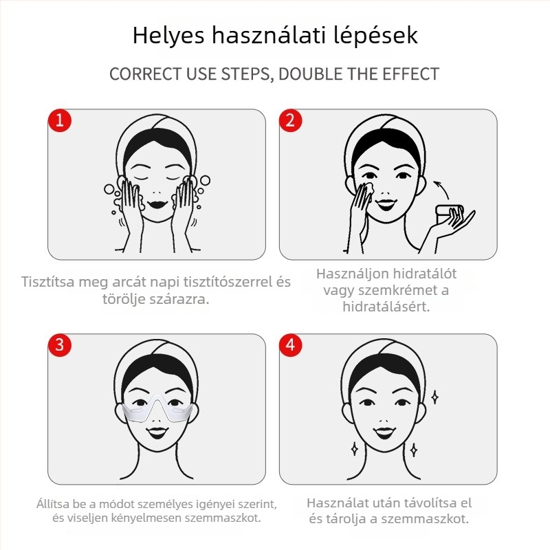 EMS mikroáramú szemmasszírozó otthoni használatra, hordozható, beépített akkumulátorral (<300 mAh), IPX0