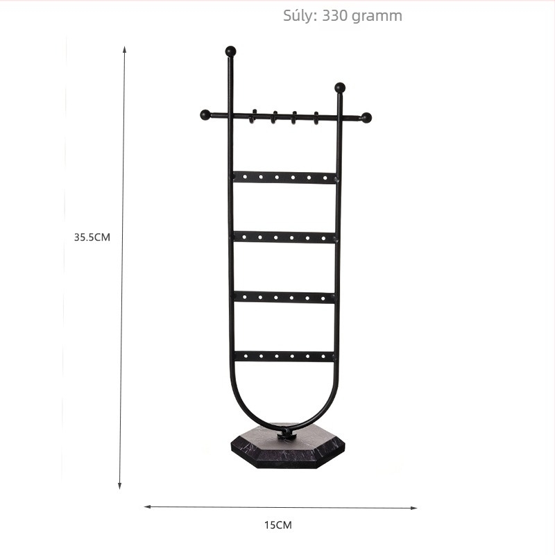 Multifunkcionális ékszerállvány, 5‑szintes asztali kivitel, fémből készült, geometriai kialakítású