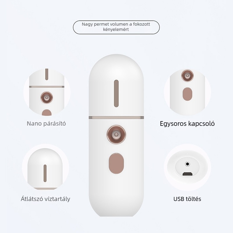Welland WL2616 Mini Hideg Permető Hidratáláshoz, Kézi Hordozható Kozmetikai Permető, 1. fokozat, Beépített Akkumulátor, Köd idő legfeljebb 10 s