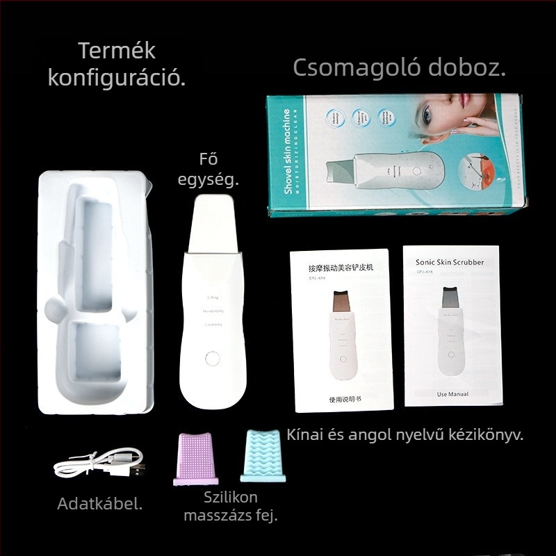 Ultrahangos pórustisztító készülék ionos tisztítással, hordozható otthoni használatra, mitesszer eltávolító eszköz, IPX4, 500–800 mAh akkumulátor