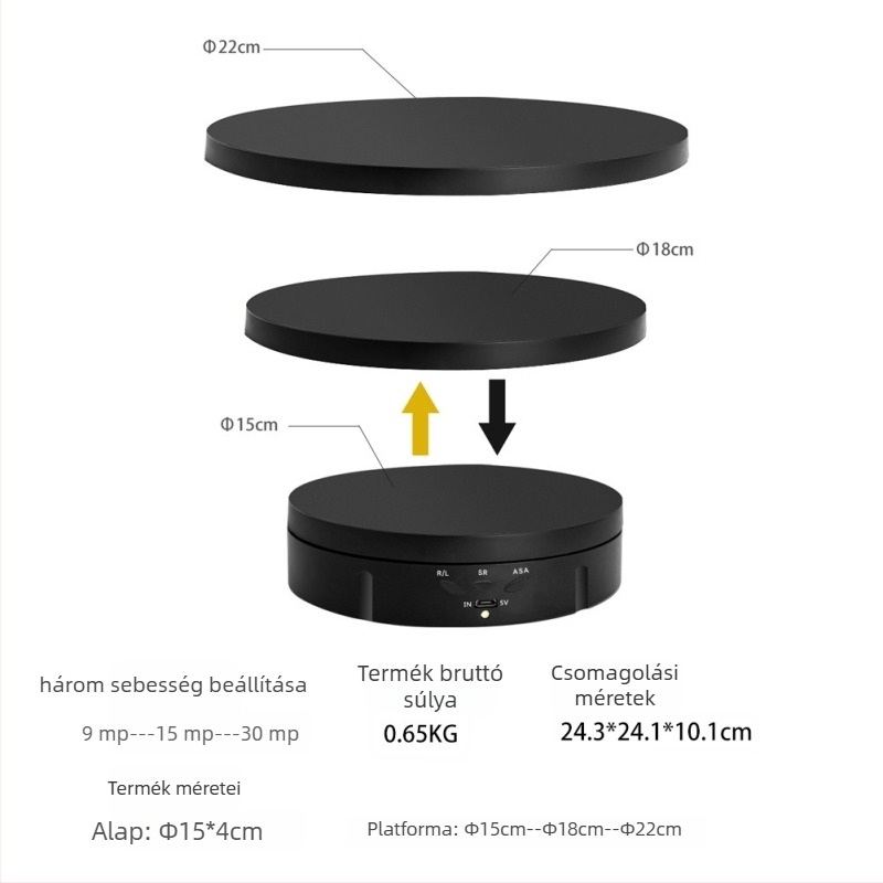Elektromos ékszer forgódisplay állvány, háromszintes, kör alakú ABS burkolat, távirányítóval, márka ZY