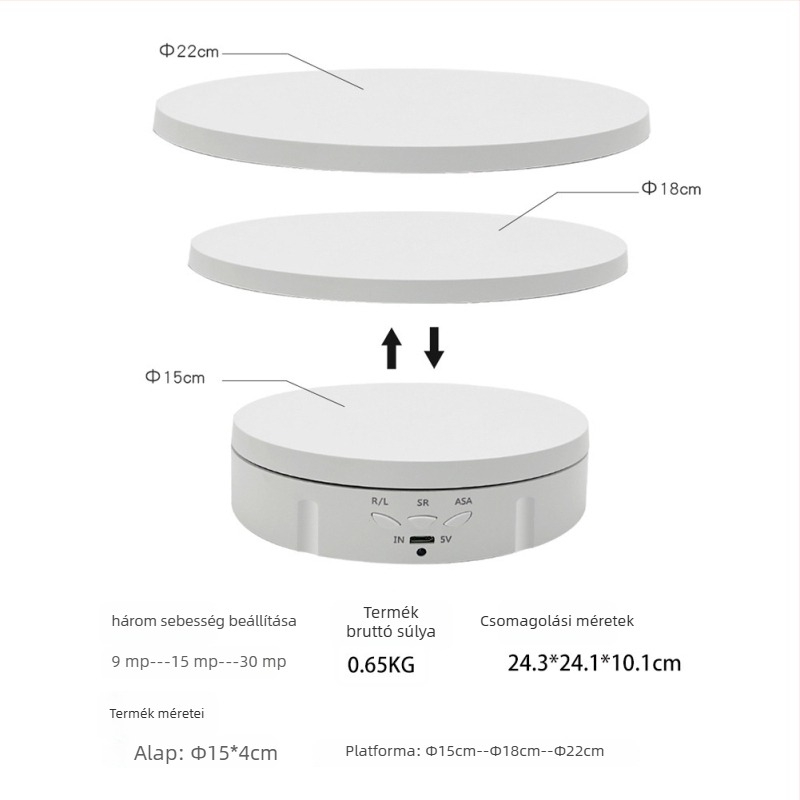Elektromos ékszer forgódisplay állvány, háromszintes, kör alakú ABS burkolat, távirányítóval, márka ZY