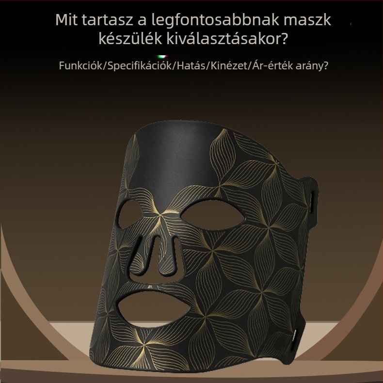 Szilikon LED arcmaska spektrométerrel - fényterápia a bőrfiatalításhoz, hordozható, beépített 1200–2000 mAh akkumulátor, IPX1 vízálló, otthoni használatra