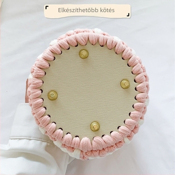 Kézzel szőtt szalma táska, cilindrikus forma, pamut bélés, 3D szövés