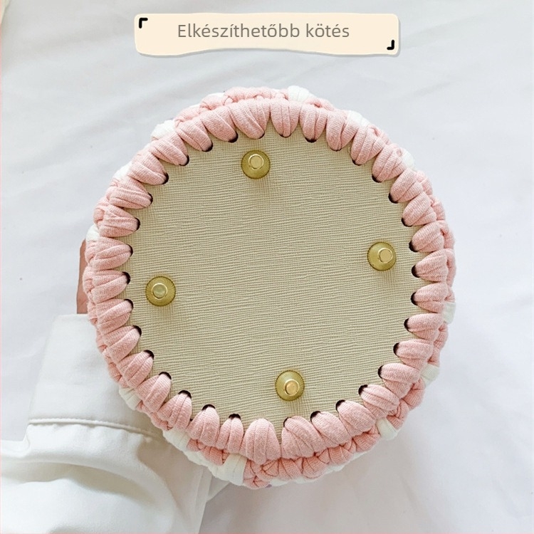Kézzel szőtt szalma táska, cilindrikus forma, pamut bélés, 3D szövés