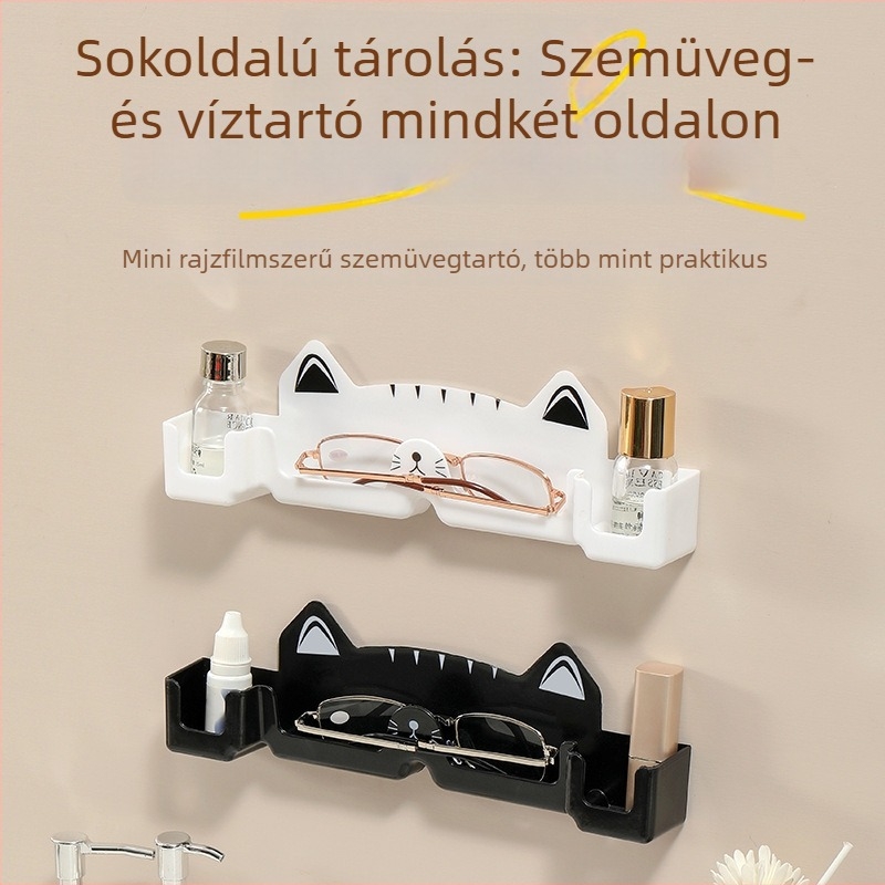 Fali szemüveg- és ékszertároló - Rajzfilmszerű dizájn, PP anyag, 1 szint, Fúrás nélkül