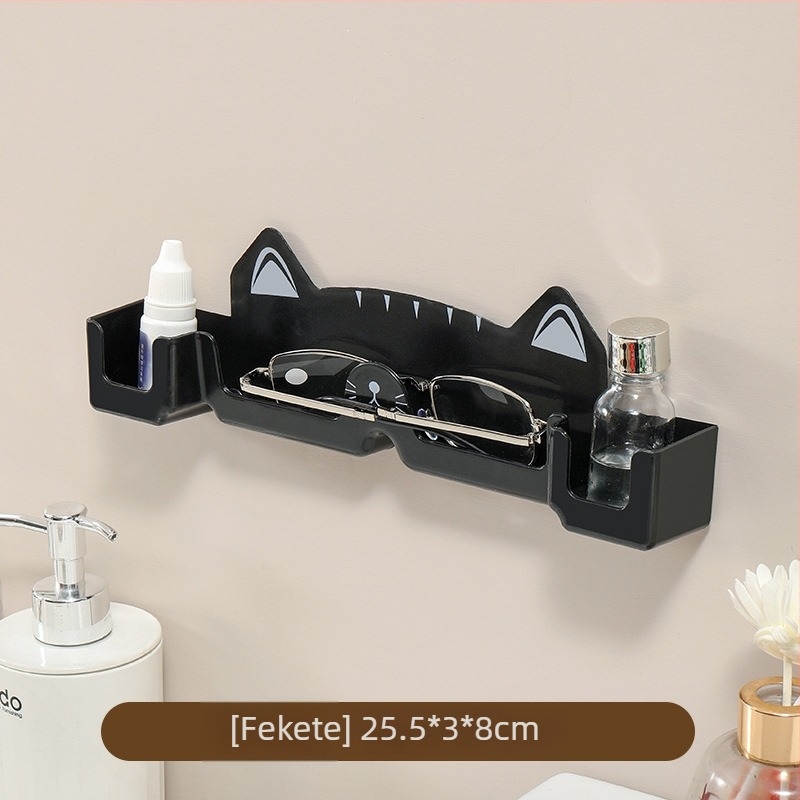 Fali szemüveg- és ékszertároló - Rajzfilmszerű dizájn, PP anyag, 1 szint, Fúrás nélkül