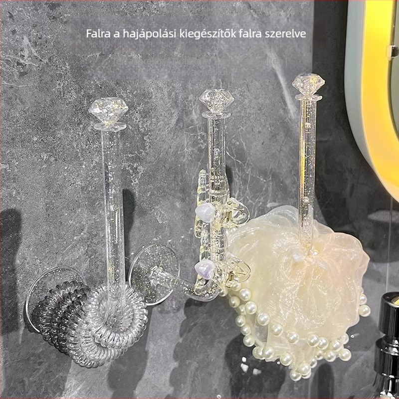 Többcélú ékszer- és hajkellék tartó - műanyag, falra szerelhető kampóval, 1 réteg, világos lux stílus, fürdőszobai tárolás