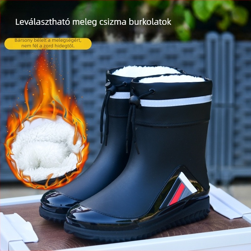Uniszex PVC esőcsizmák középmagasak, vízállóak, csúszásmentesek, fleece-béléses