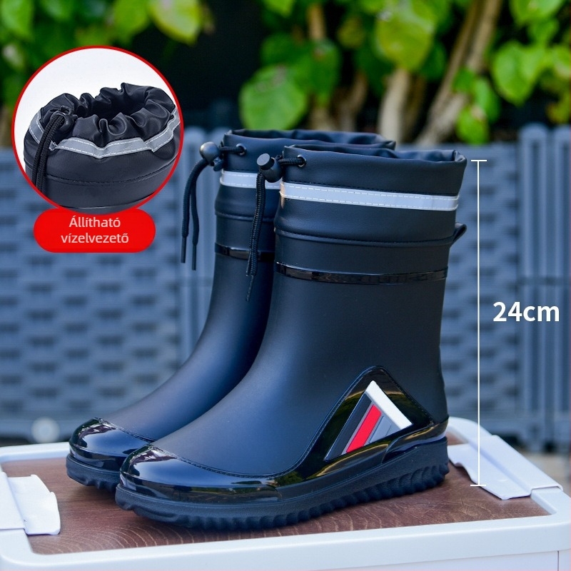 Uniszex PVC esőcsizmák középmagasak, vízállóak, csúszásmentesek, fleece-béléses