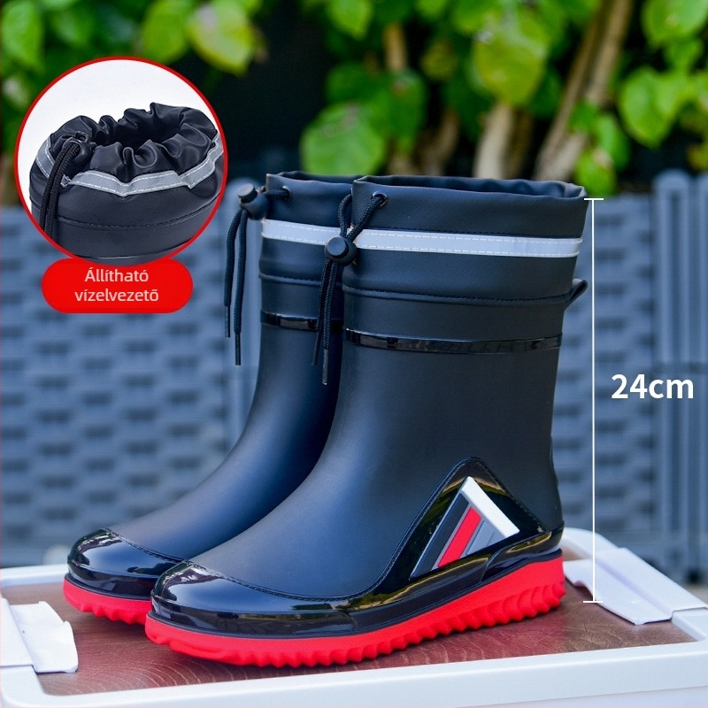 Uniszex PVC esőcsizmák középmagasak, vízállóak, csúszásmentesek, fleece-béléses