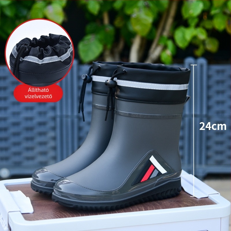 Uniszex PVC esőcsizmák középmagasak, vízállóak, csúszásmentesek, fleece-béléses