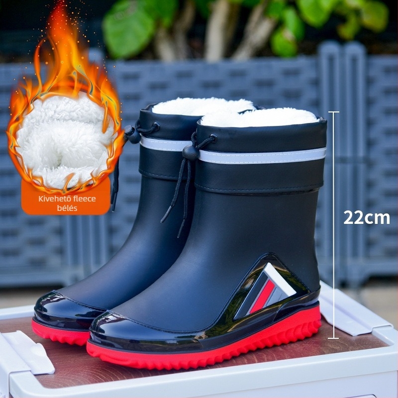 Uniszex PVC esőcsizmák középmagasak, vízállóak, csúszásmentesek, fleece-béléses