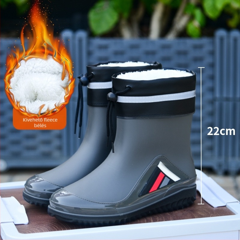 Uniszex PVC esőcsizmák középmagasak, vízállóak, csúszásmentesek, fleece-béléses