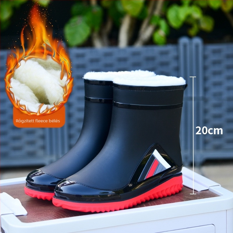 Uniszex PVC esőcsizmák középmagasak, vízállóak, csúszásmentesek, fleece-béléses