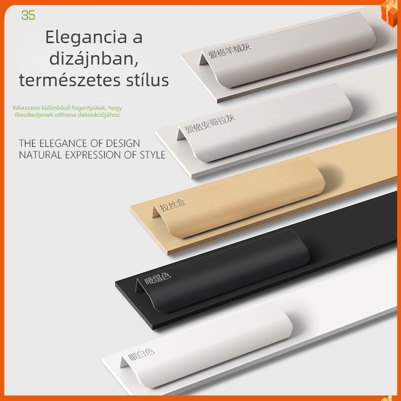 35 mm széles ívelt fogantyú alumíniumötvözetből, gardrób ajtóhoz, minimalist stílus