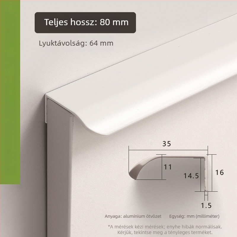35 mm széles ívelt fogantyú alumíniumötvözetből, gardrób ajtóhoz, minimalist stílus