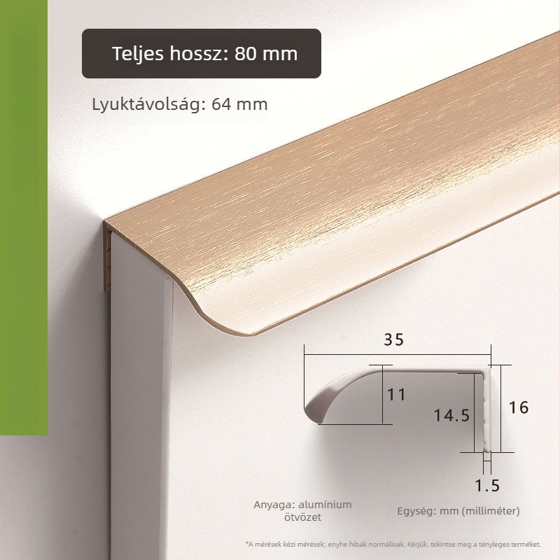 35 mm széles ívelt fogantyú alumíniumötvözetből, gardrób ajtóhoz, minimalist stílus
