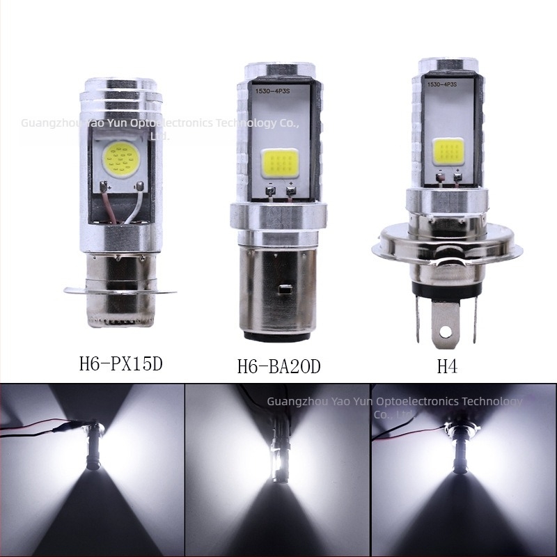 LED motorkerékpár fényszóró kétoldali beépített COB spotokkal, 12V, 900-1100 lm, 3.9 W, kompatibilis H4/PX15D/BA20D