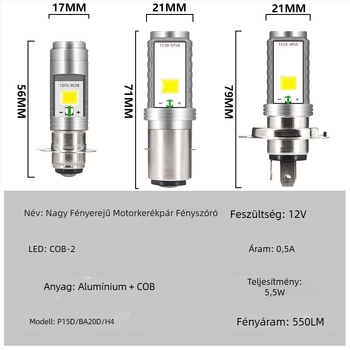 Kétoldalas COB LED fényszóró autókhoz, motorkerékpárokhoz és elektromos járművekhez, univerzális, P15D BA20D
