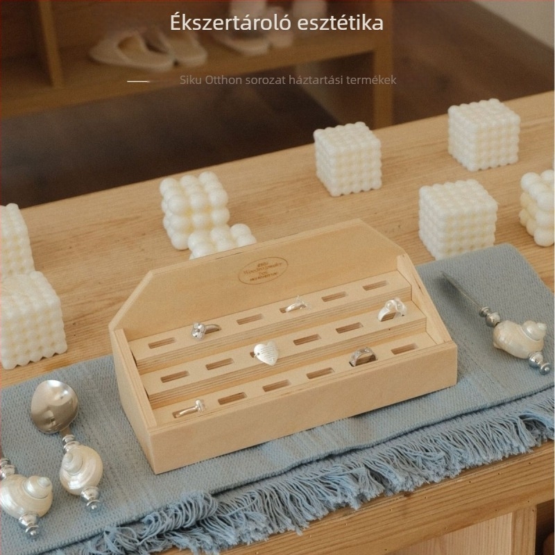 Gyűrűk kiállító polca, fa, nordikus stílus, kézzel készített, egyemeletes (fa; nordikus stil; kézzel készített; egyemeletes)