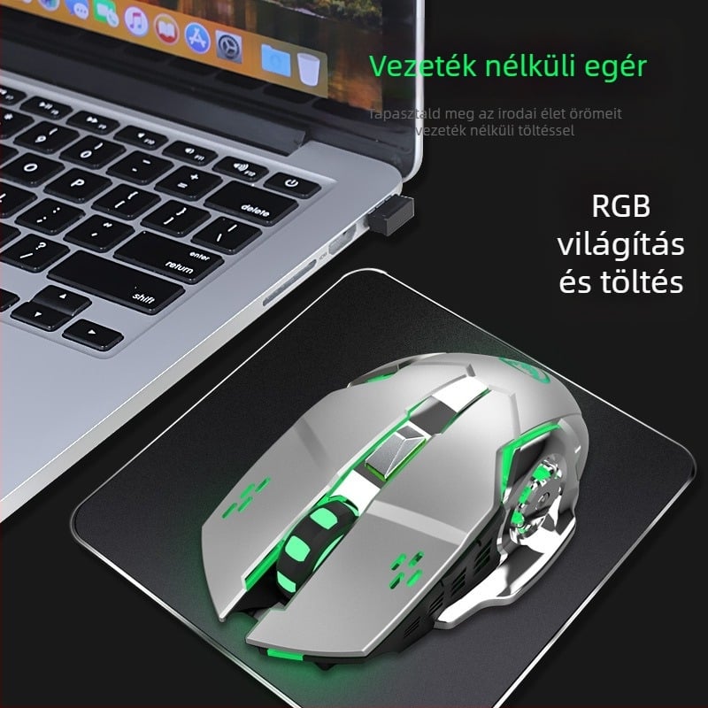 Optikai vezeték nélküli egér, kettős 2.4G/Bluetooth mód, 1600 DPI, 6 gomb, USB interfész (öt DPI-szint)