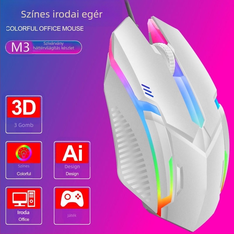 Kábeles optikai játékegér JM318, 1600 DPI, 4 gomb, USB interfész, 1,5 m kábel