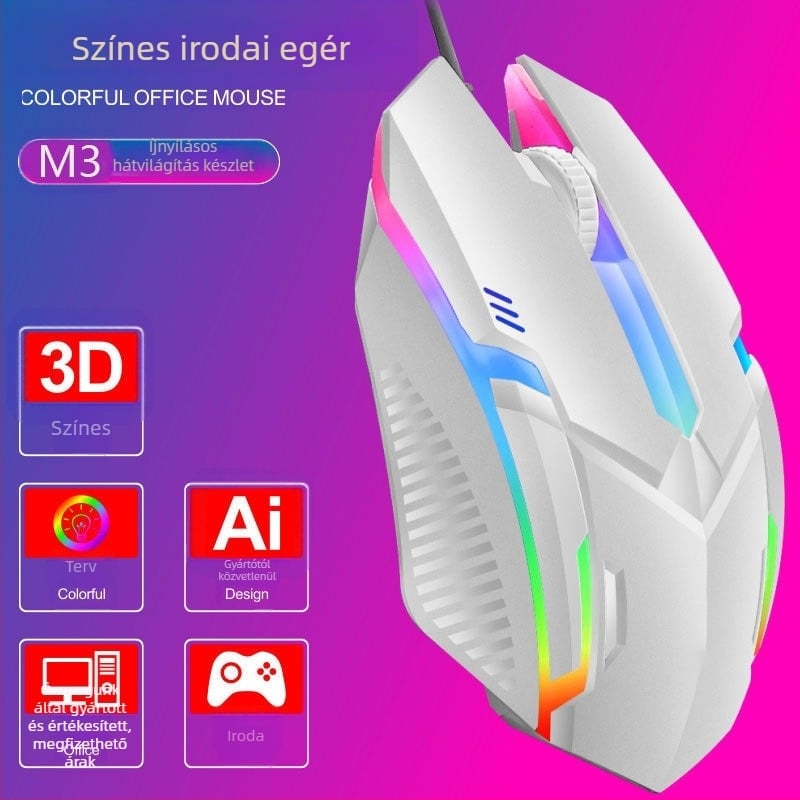 JM318 vezetékes optikai gamer egér, USB, 1600 DPI, 4 gombok