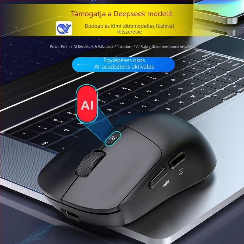 Vezeték nélküli AI hangegér V18 — Fordítás és AI asszisztens (2.4G+Bluetooth, 3500dpi, 3 gomb, USB, 10 m hatótáv)