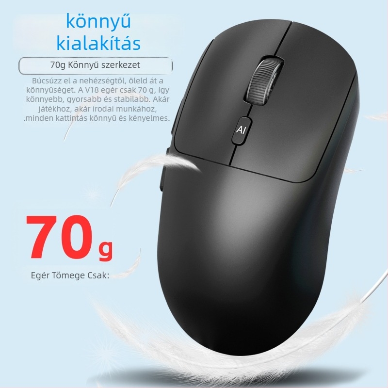 Vezeték nélküli AI hangegér V18 — Fordítás és AI asszisztens (2.4G+Bluetooth, 3500dpi, 3 gomb, USB, 10 m hatótáv)