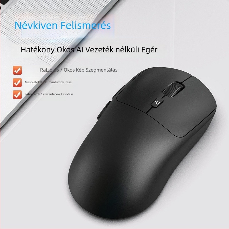 Vezeték nélküli AI hangegér V18 — Fordítás és AI asszisztens (2.4G+Bluetooth, 3500dpi, 3 gomb, USB, 10 m hatótáv)