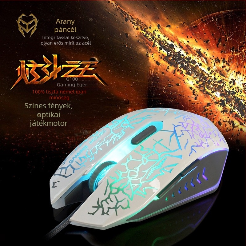 G10 gamer egér USB-kábeles, optikai érzékelő, DPI 800-2400, 3 gomb, ergonómikus