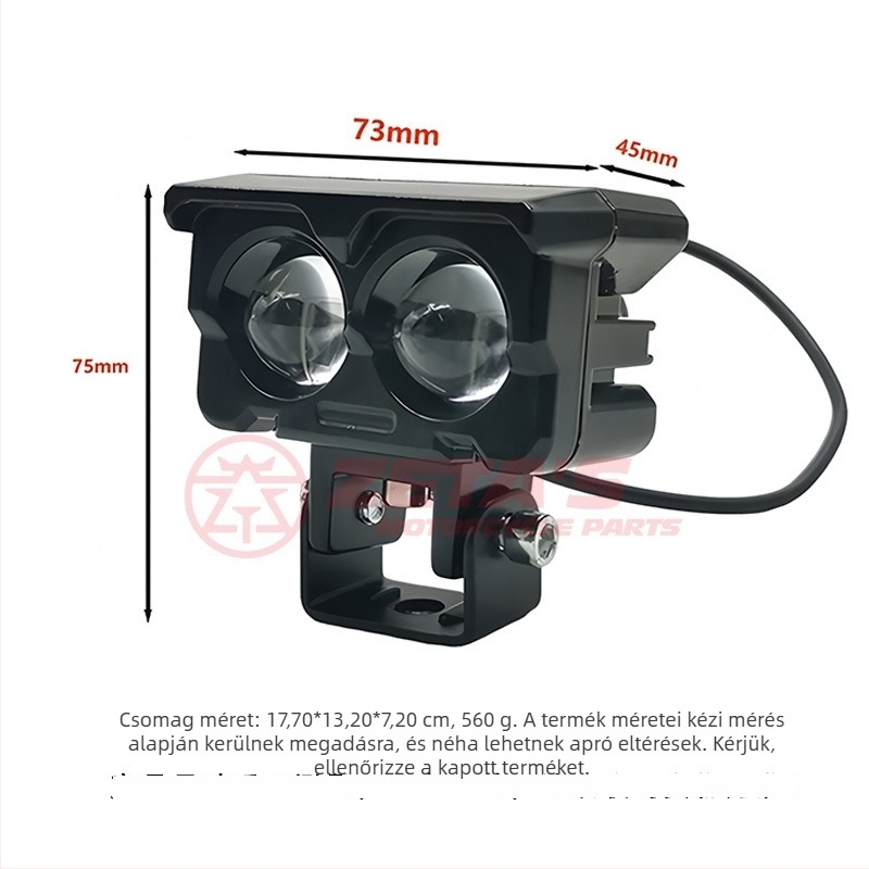 Motorkerékpár kettős lencsés LED reflektor, közel- és távoli fénnyel, fehér-sárga két színes kivitel, LED, 12V, IP68, 3000 lm